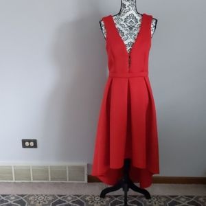 Sexy Red Vneck Backless Hi-Lo Dress